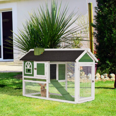 Jaula para Conejos Grande 120x60x79 cm con Techo Asfáltico Bandeja Extraíble Escalera y Chimenea para Exterior Verde