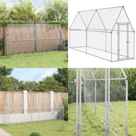 Jaula para gallinas acero galvanizado plateado 400x100x190 cm - Gallinero acero galvanizado - Gallinero exterior