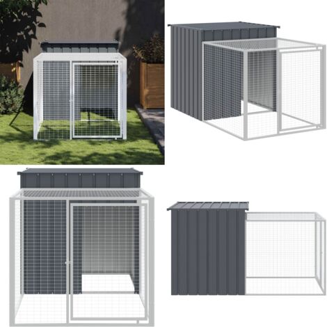 Jaula para gallinas con corral antracita 110x201x110 cm acero galvanizado - Corral para gallinas - Gallinero antracita