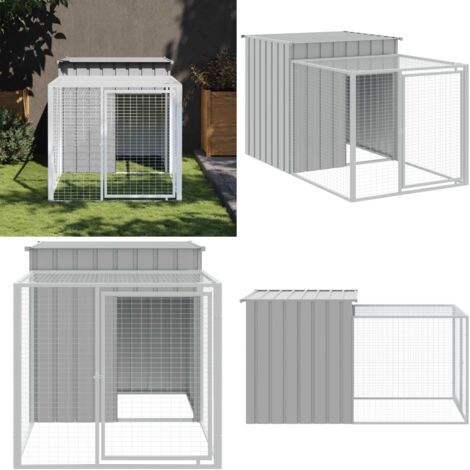 Jaula para gallinas con corral, gris claro, 110 x 201 x 110 cm, acero galvanizado - Corral para gallinas - Gallinero con corral