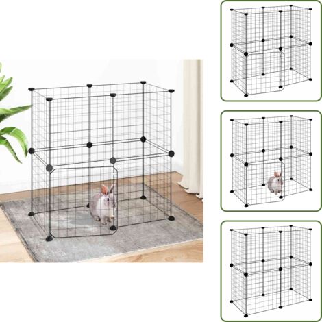 Jaula para gatos - vidaXL Jaula para mascotas de 12 paneles puerta acero negro 35x35cm - Jaula para animales
