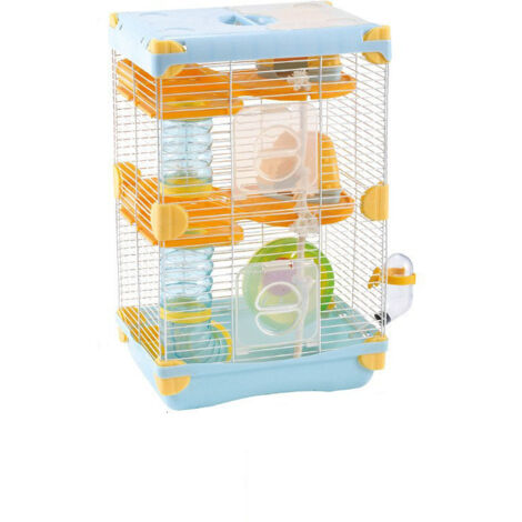 Jaula para hámster de 3 niveles, 27,5 x 20,5 x 42,5 cm, hábitat para animales pequeños con tubos de juego, casa, compartimentos separados