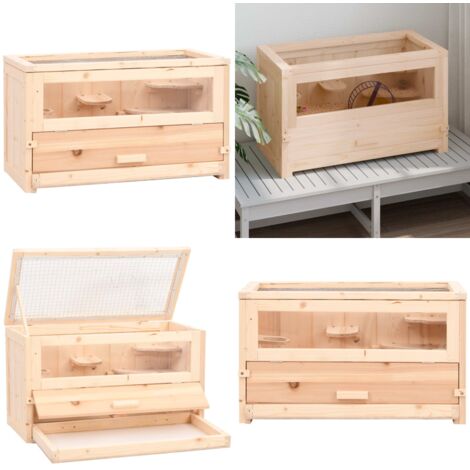 Jaula para hámster madera maciza abeto 60x30x35 cm - Jaula de madera - Jaula para roedores
