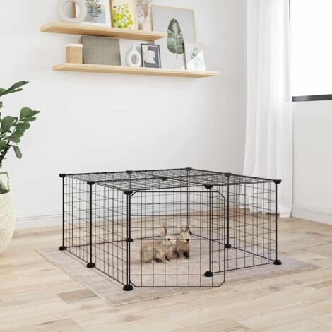 Jaula para mascotas de 12 paneles puerta acero negro 35x35cm vidaXL