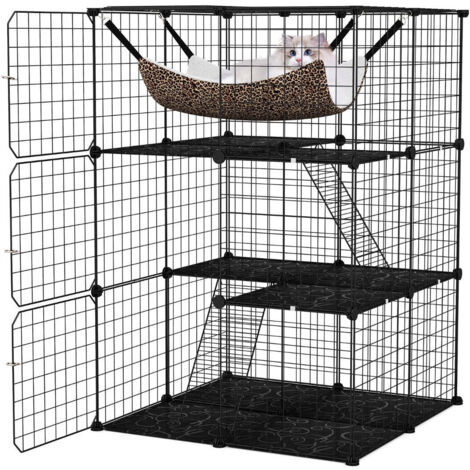Jaula para mascotas de 3 niveles juego de 1 dimensiones 74 x 74 x 107 cm montaje rápido y sencillo estilo moderno PP negro 200010984