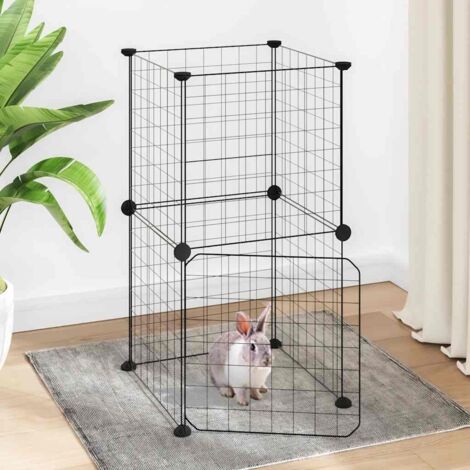 Jaula para mascotas de 8 paneles con puerta acero negro 35x35cm
