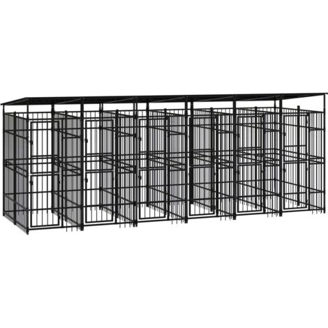 Jaula para perrera exterior animal pac con techo para perros acero 11,06 m² negro 020041733
