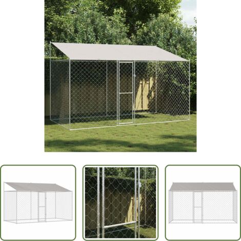 Jaula para perro con techo -  Jaula para perro con techo Plateado 400 x 200 x 256 cm