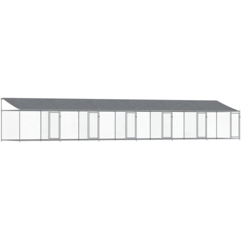 Jaula para perros con techo/puertas 12 x 2 x 2 m acero galvanizado gris 020041638