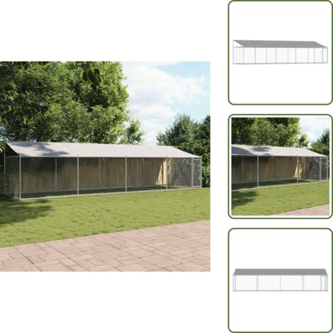 Jaula para perros con techo - vidaXL Jaula de perros techo y puerta acero galvanizado gris 8x2x2 m - Jaula para perros con puerta