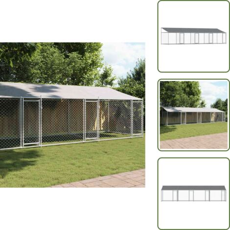 Jaula para perros con techo - vidaXL Jaula de perros techo y puertas acero galvanizado gris 8x2x2 m - Jaula para perros con puertas
