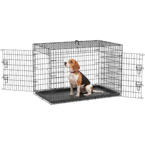 Jaula para Perros Plegable Transportín para Perros con 2 Puertas Bandeja Extraíble Asa de Transporte 90x57,5x62 cm Negro