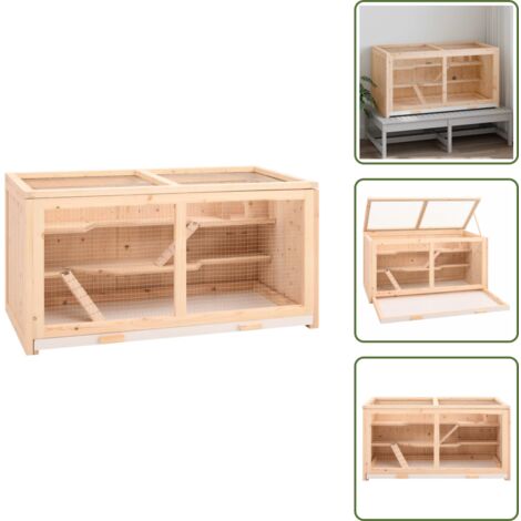 Jaula para ratones - vidaXL Jaula para hámster 89,5x45x45 cm de madera maciza de abeto - Jaula para cobayas