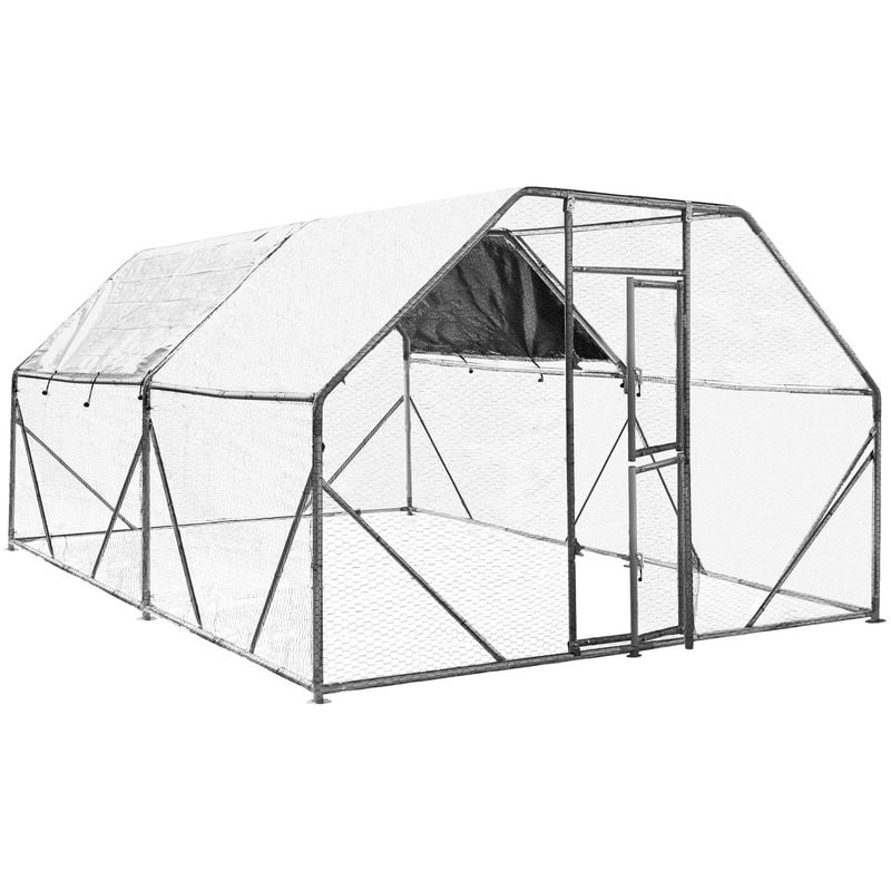 

Wiltec - Jaula Recinto Corral XXL 6x3x2m Con techo solar impermeable y puerta Animales Aves Gallinas Pollos