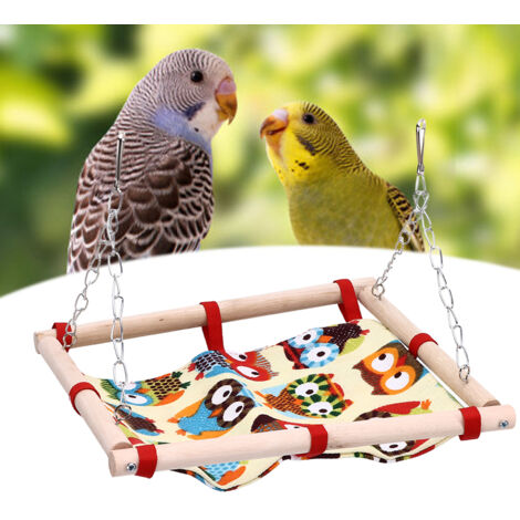 Jaula tipo hamaca para pájaros, hamaca de verano, pegada y portátil, acogedora, para colgar, incluye 2 ramas de madera y 4 tornillos, regalo para periquitos y loros para el hogar y los viajes (nylon y