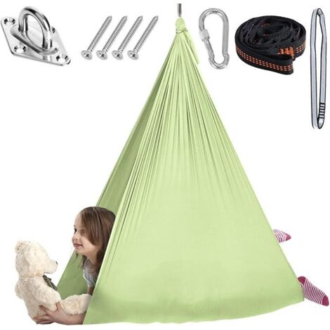 Jaune 280&150 cm Hamac élastique pour enfants, suspension d'intérieur, yoga pour adultes, chaise suspendue d'extérieur élargie, balançoire de patio, entraînement à l'intégration sensorielle.