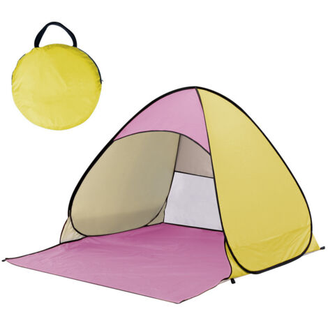 Jaune et rose, petite taille double, sans rideau Tente de plage pliable et à ouverture rapide entièrement automatique, idéale pour se protéger du soleil, au parc, pour les jeux de sable des enfants, l