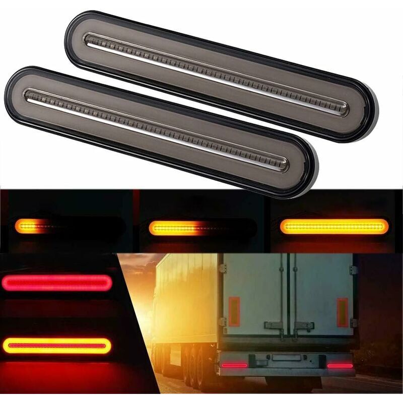 Tigrezy - Jaune et Rouge 100 led Dynamic Stop Run Turn Signal Frein arrière Feu arrière Remorque Camion Van (lot de 2)