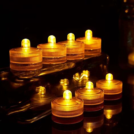 Jaune Étanche Sous-Marin Rond Mini LED Lumières De Thé Lumières Submersibles pour le Mariage À La Maison Party Vase Festival Saint Valentin Décoration（12pack ）