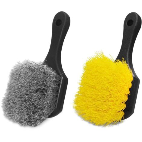(Jaune + Gris) Lot de 2 brosses de nettoyage pour jantes et pneus, brosses pour le nettoyage des jantes de voiture