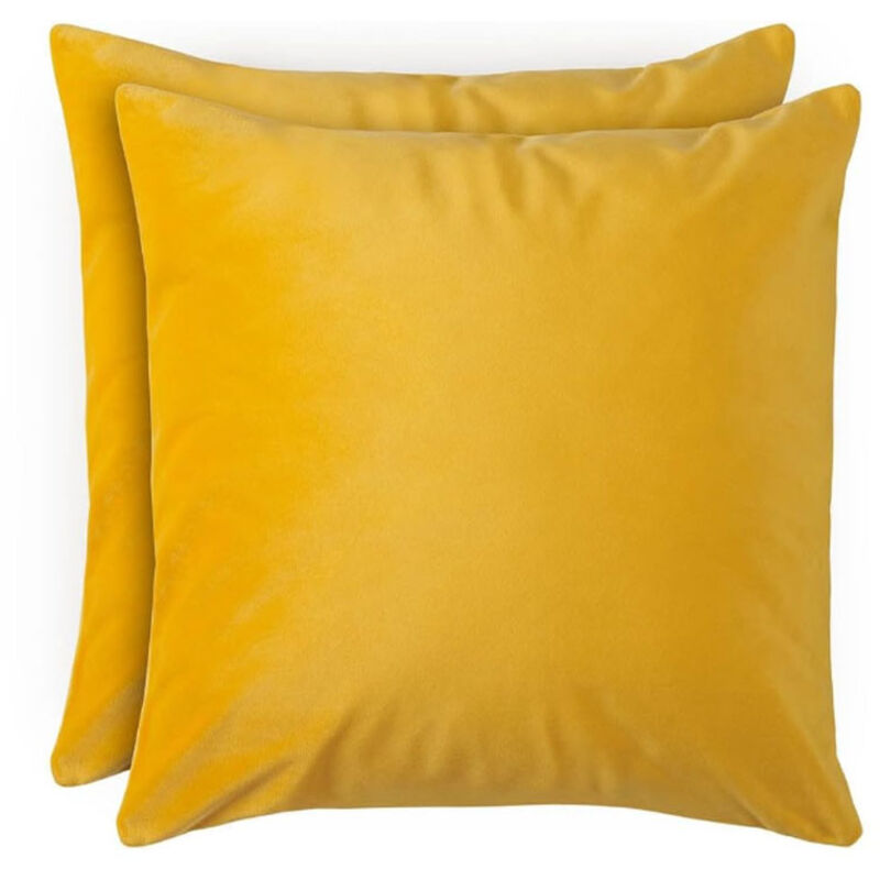 Jaune Lot de 2 Housse de Coussin en Velours - Taie d'oreiller 45x45 Velours Doux - Housses de Coussin Fermeture Zip Cachée, pour Coussins de canapé
