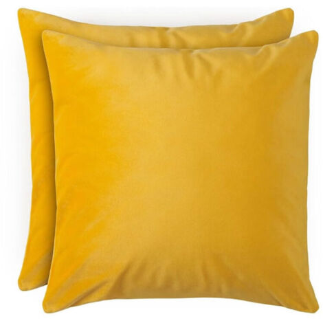 Jaune Lot de 2 Housse de Coussin en Velours - Taie d'oreiller 45x45 Velours Doux - Housses de Coussin Fermeture Zip Cachée, pour Coussins de canapé et Coussins décoratifs, Lavable