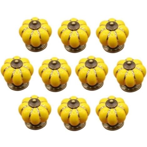 (Jaune)Boutons de tiroir - 10 pièces - Céramique - Jaune - Vintage et pratique