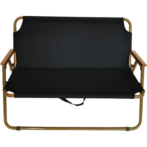 JAWINIO Banc de camping Outdoor 2 places en bois pliable avec accoudoirs Noir