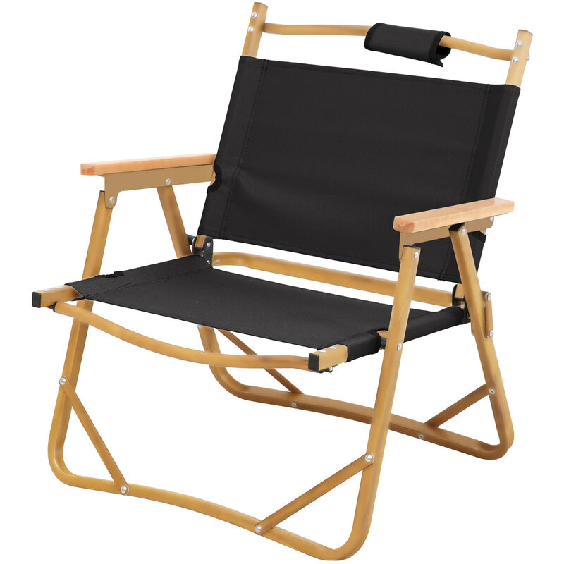 Chaise de camping en bois pliable avec accoudoirs Chaise pliante Noir - Jawinio