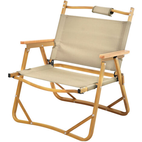 JAWINIO Chaise de camping extérieure en bois pliable avec accoudoirs Chaise pliante Beige