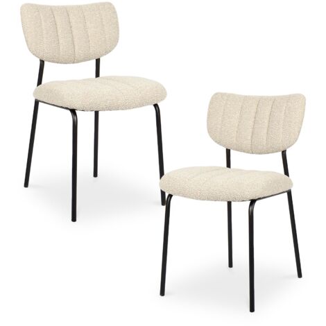 JAYDA - Lot de 2 chaises en tissu beige piètement métal noir