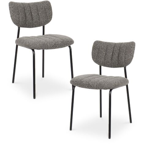 JAYDA - Lot de 2 chaises en tissu gris foncé piètement métal noir