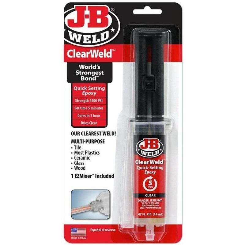 ClearWeld w/ Mixer 50114UK - Carded 14ml Resealable Syringe - Jb Weld