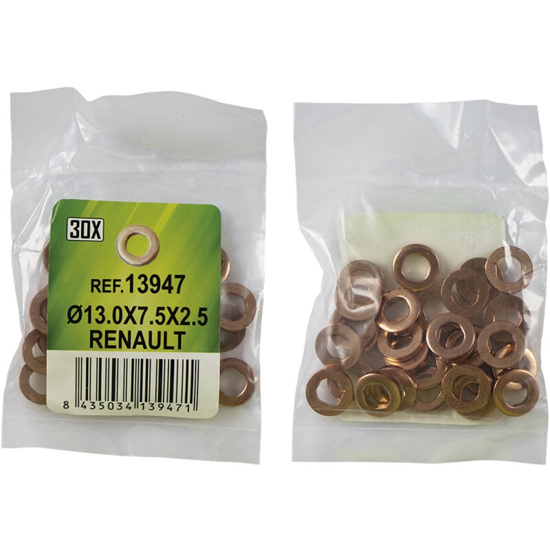 

13947 BOLSA DE 30 ARANDELAS DE COBRE PARA INYECTORES - Ø13.0x7.5x2.5 - RENAULT (REF. 53464) - - JBM
