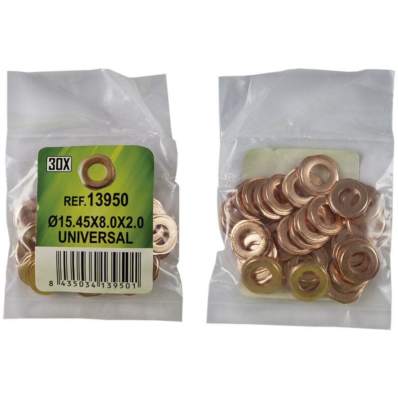 

13950 BOLSA DE 30 ARANDELAS DE COBRE PARA INYECTORES - Ø15.45x8.0x2.0 - UNIVERSAL (REF. 53464) - JBM