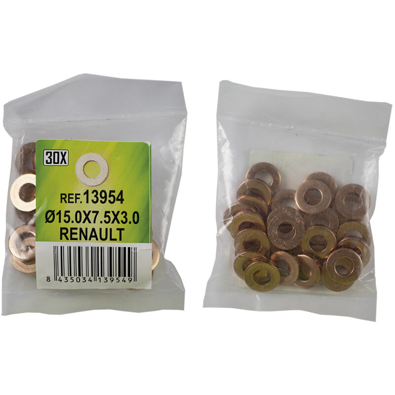

13954 BOLSA DE 30 ARANDELAS DE COBRE PARA INYECTORES - Ø15.0x7.5x3.0 - RENAULT (REF. 53464) - JBM