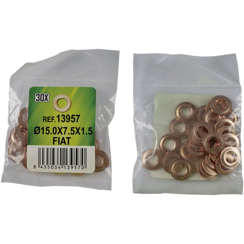 SACHET DE 30 RONDELLES EN CUIVRE POUR INJECTEURS – Ø15.0 x 7.5 x 1.5 – FIAT (REF. 53464) JBM13957