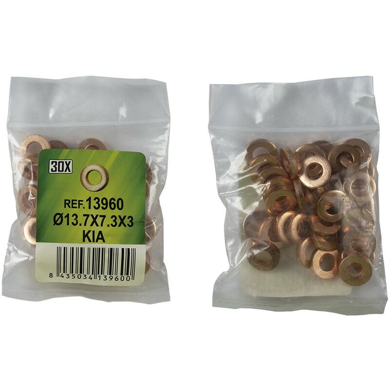 

13960 BOLSA DE 30 ARANDELAS DE COBRE PARA INYECTORES - Ø13.7x7.3x3 - KIA (REF. 53464) - JBM