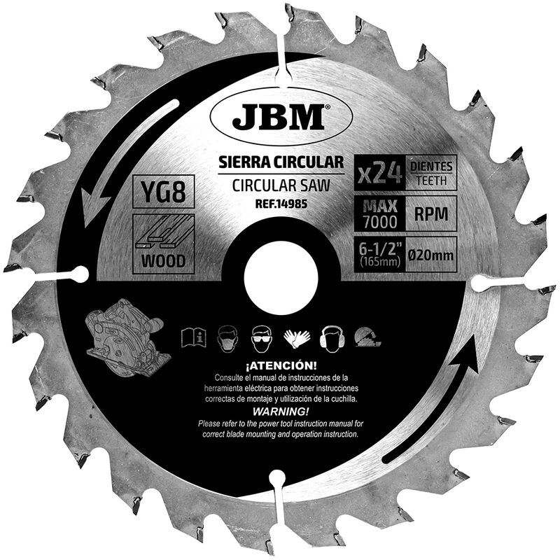 

14985 Hoja De Sierra Circular 24T 165Mm Para Madera Para Ref. 60007 - Jbm