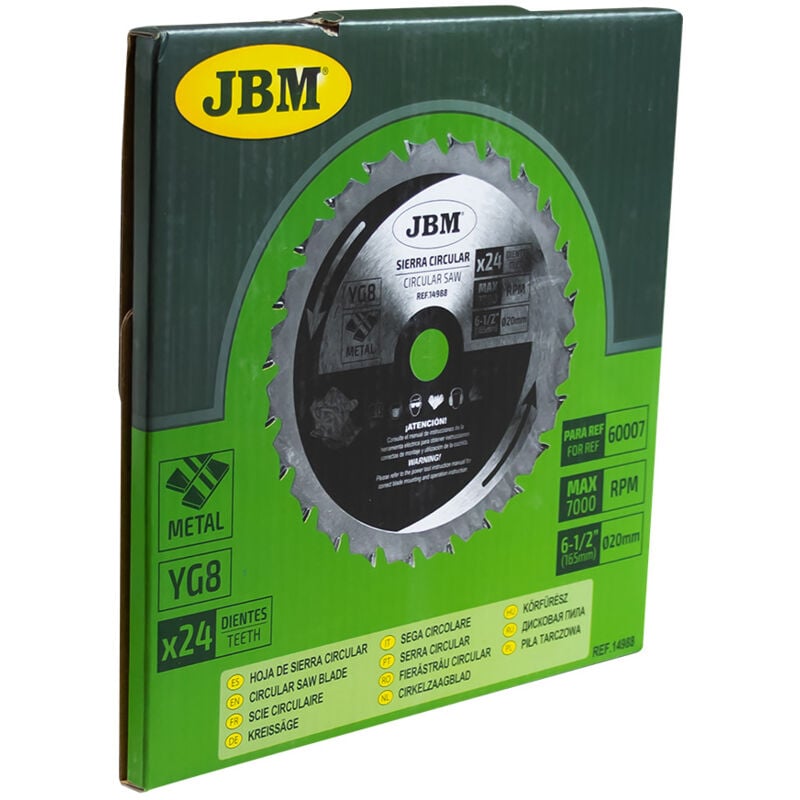 

14988 Hoja De Sierra Circular 24T 165Mm Para Metal Para Ref. 60007 - Jbm