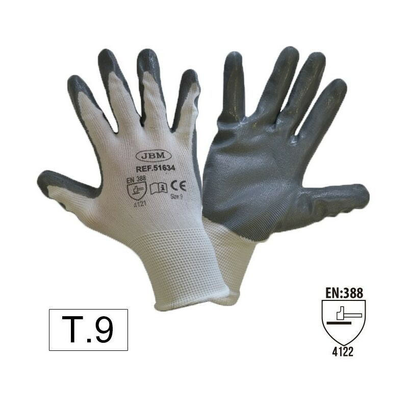 

JBM 51634 x 12Uds GUANTES CON PALMA REFORZADA DE NITRILO T.9