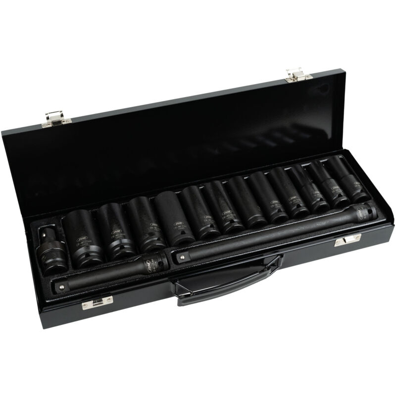 Jeu d'impact de 15 pièces avec clés à douille hexagonales longues de 12 1/2' avec adaptateurs JBM 52346