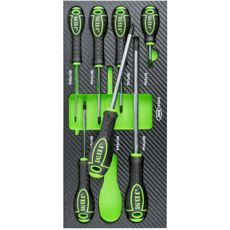 JBM - Jeu de 7 tournevis cruciformes avec module eva en fibre de carbone 53943