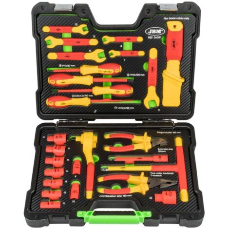 JBM – Coffret multi-outils 26 pièces isolés 1000V – Douilles VDE 3/8 – Cliquet réversible 72 dents – Sécurité pour électriciens