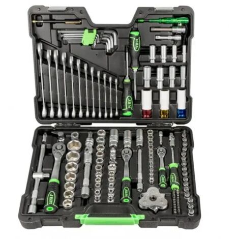 JBM – Mallette de rangement 132 pièces – Douilles hexagonales 1/4', 3/8', 1/2' – Outils pour réparations automobiles – 54082 - JBM54082