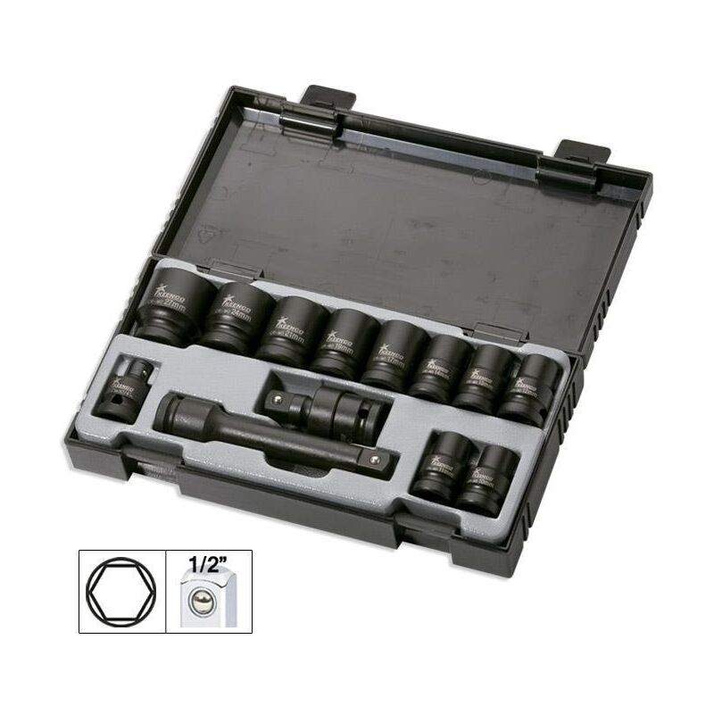 

Set de vasos de impacto de 13 piezas de 1/2' HEXAGONAL + ADAPTADOR - JBM