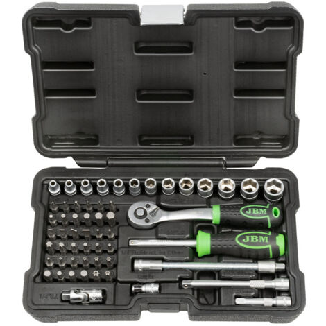 JBM54105 56-teiliger Werkzeugkoffer mit verzinkten 1/4"-Sechskanteinsätzen