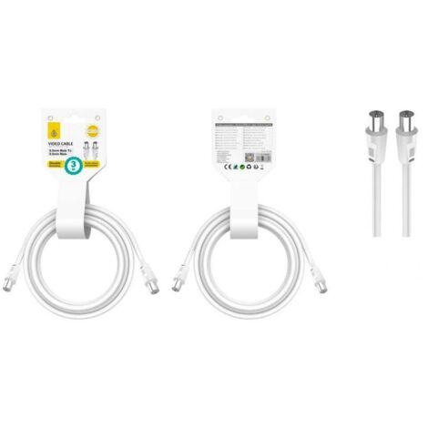 Jc nb1490 blanco / cable de video (coaxial), conector banado en niquel, 9.5mm macho a macho, 3m
