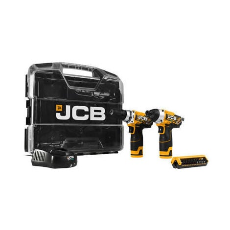 JCB 12V Cordless Combi Drill and Impact Driver Twinpack with 2x 2.0Ah Li-ion Batteries & Fast Charger in W-Boxx 102 Power Tool Case