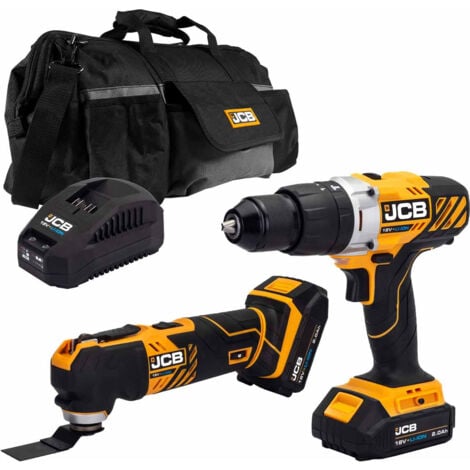 JCB TOOLS JCB 18V Combi Drill Multi Tool Kit 2x 2.0ah Lithium-Ion Batteries and charger in 20" kit bag